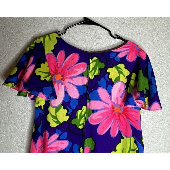Authentic Vintage Hawaiian Dress 60’s 70’s Psychedelic Maxi Tropical Barkcloth M - Picture 9 of 12